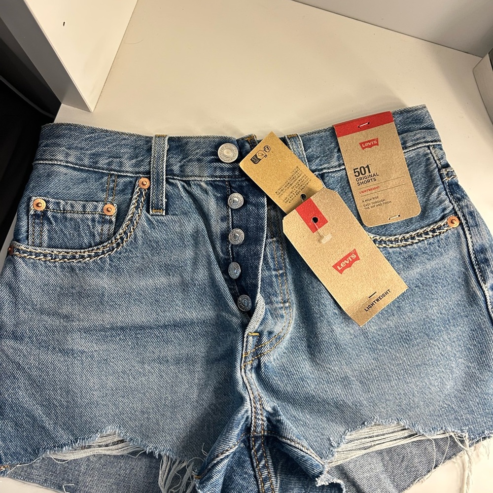 Levi's Light Blue Button-Fly Jean Shorts